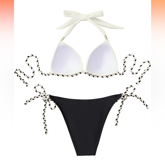 SweatyRocks Women's Colorblock 2 Piece Push Up Bikini Tie Side Bathing Suit New - Picture 3 of 4